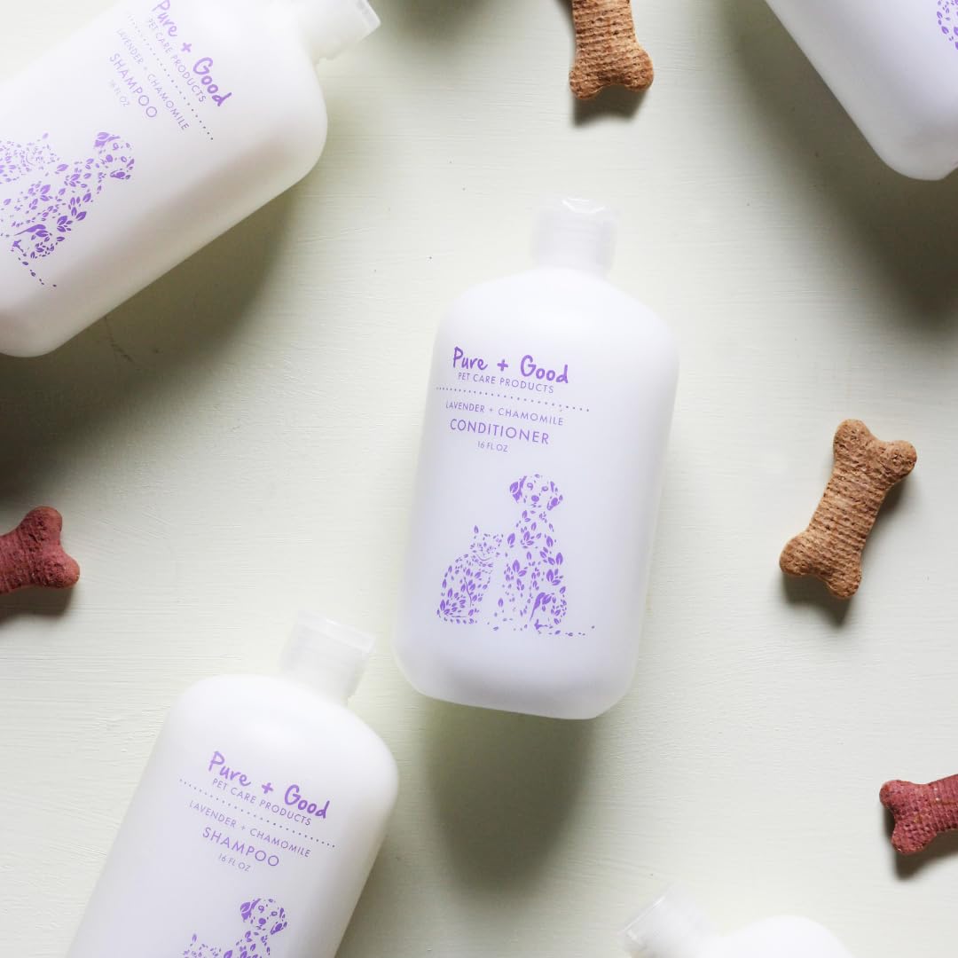 Pure + Good - Lavender + Chamomile Shampoo and Conditioner Set, Soothing Lavender and Herbaceous Chamomile, Formulated for All Pets, Gentle and Cleansing, Made in The USA, Cruelty Free, 16 fl oz