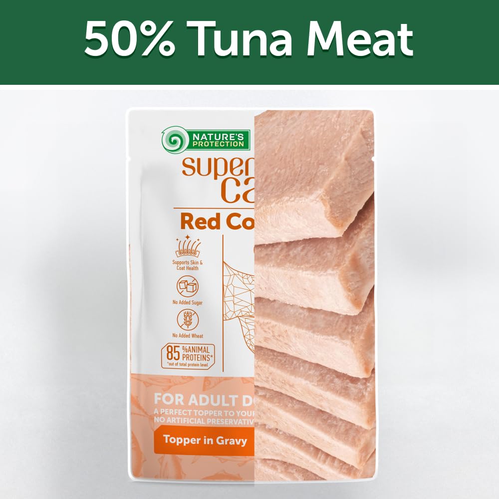 Nature's Protection Wet Dog Food Pouches for Small & Large Breed - High Protein, 24-Pack Soft Dog Food Toppers for Adult Red Fur Dogs (Superior Care - Tuna Fish, 2.46-oz)