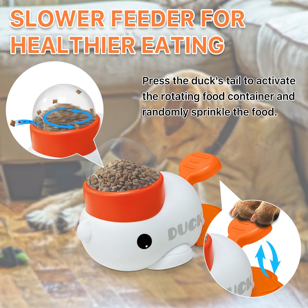 Dog Slow Feeder Puzzle Toy, 2-in-1 Interactive Duck Shaped Puppy Treat Feeding Food Dispenser Mental Stimulation Toys for Small & Large Cats Dogs