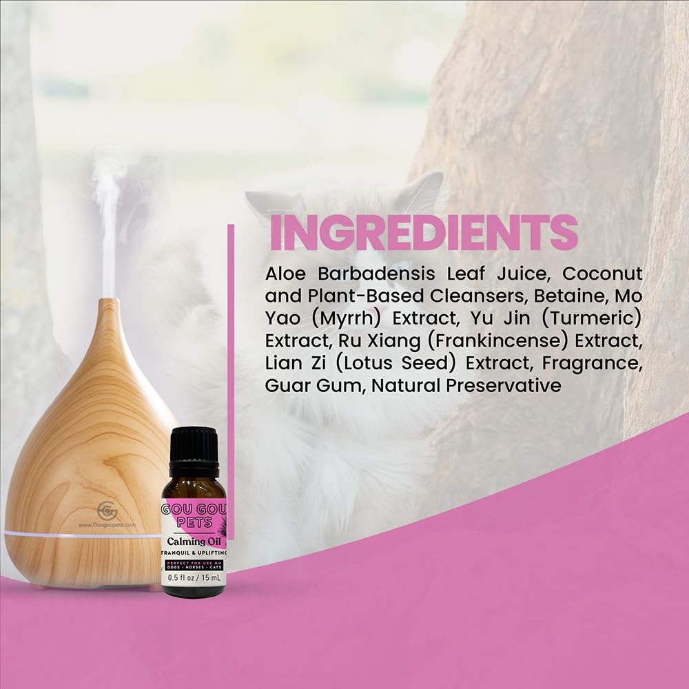 Gou Gou Pets Holistic Natural Derived Calming Pet Essential Oil Blend & Diffuser Set for Anxiety: Relax Your Pet with Natural and Clean Ingredients While Providing Stress Relief - Made in USA – 15mL