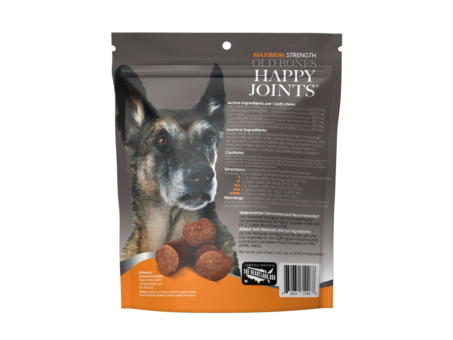 ARK NATURALS Gray Muzzle Old Dogs Happy Joints Chews for Large Breed Dogs, Vet Recommended to Support Cartilage and Joint Function, 500 mg Glucosamine, 16.5 oz Bag, Packaging May Vary (71008)