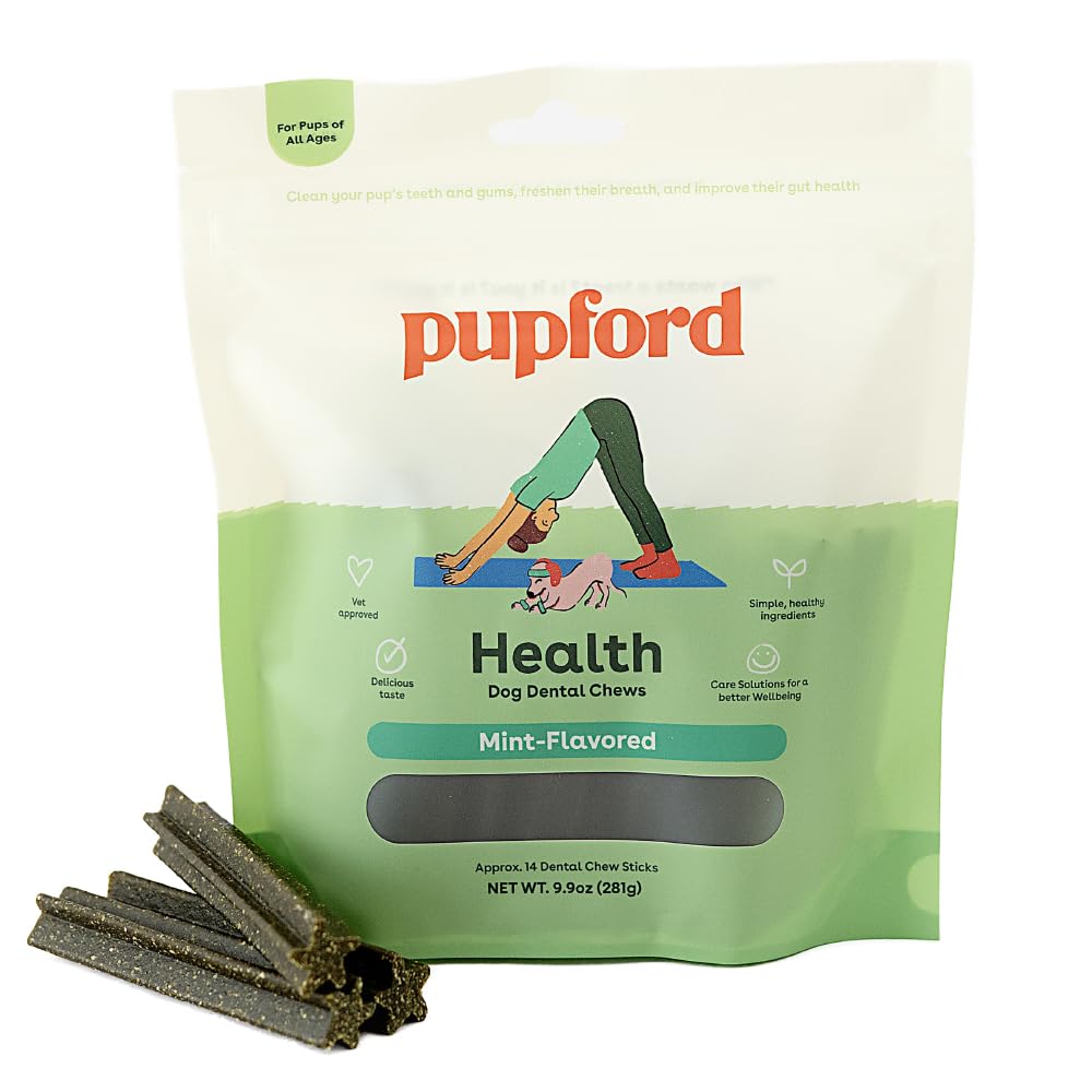 Pupford Dental Chews for Dogs, All-Natural 4-Inch Sticks for Plaque, Tartar & Bad Breath, Grooved Texture, Limited Ingredients, Made in USA (14 Count)