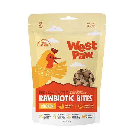 WEST PAW Rawbiotic Bites Chicken – Probiotic Dog Food Toppers for Dry Food, Meal Toppers for Dogs, Perfect for Picky Eaters – Grain-Free, Real Fruits & Veggies - Made in USA