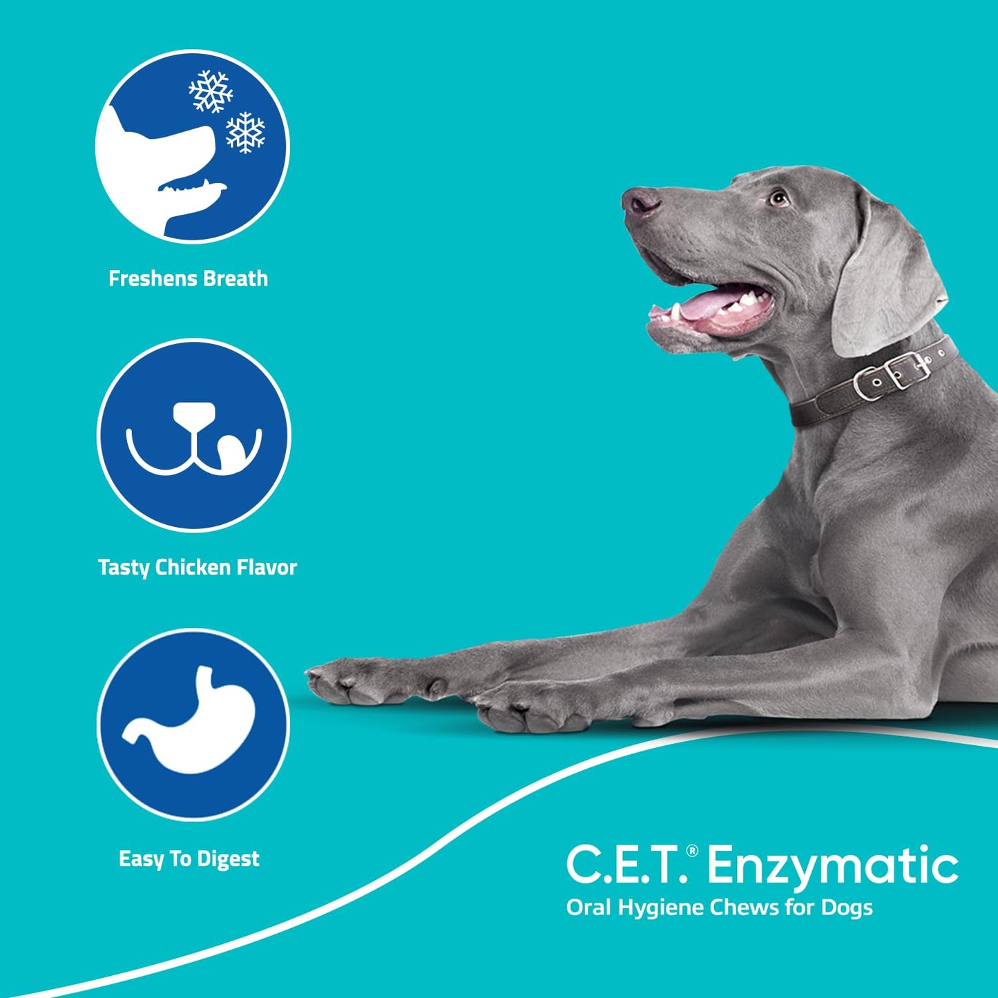 C.E.T. Enzymatic Oral Hygiene Chews for Dogs - Plaque & Tartar Control - Single Layer Beefhide with Exclusive Dual-Enzyme System & Tasty Chicken Flavor - Easy to Give Dog Dental Chew