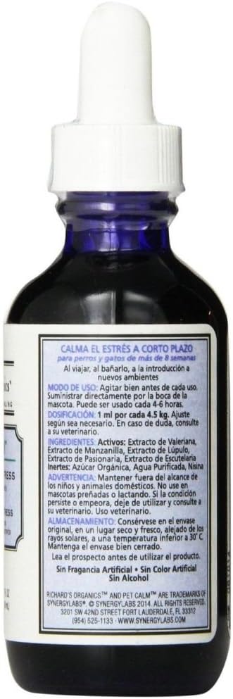 Richard’s Organics Pet Calm, 2 oz. Bottle with Dropper – Natural Cat and Dog Anxiety Relief – 100% Natural Pet Stress Relief – Drug-Free Calming Drops, Settles Nerves and Reduces Hyperactivity