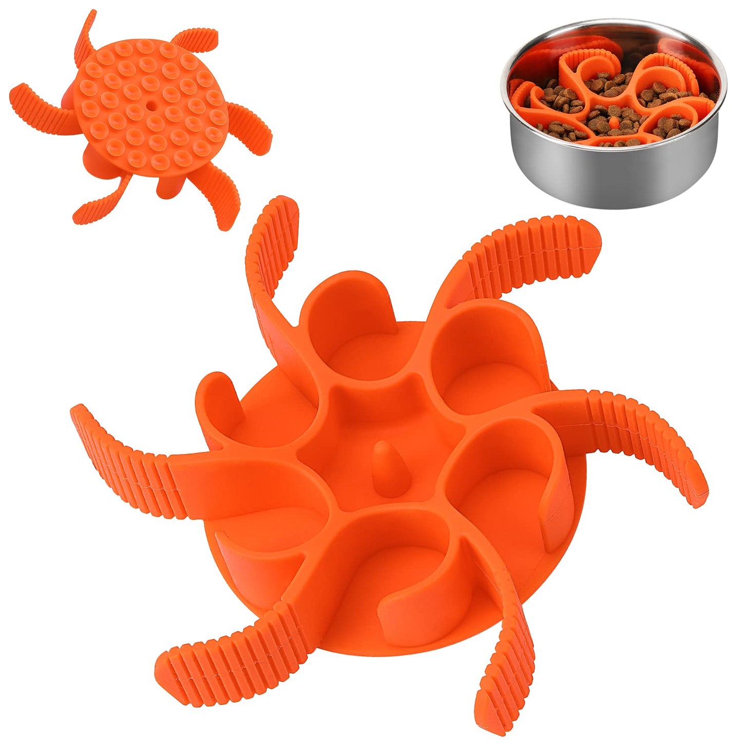 Anipaw Dog Slow Feeder Bowls Silicone Spiral Pet Food Feeder Insert to Slow Down Eating for Large Medium Small Breed Dogs Perfect with Stainless Steel Glass Ceramic Pet Bowls (Orange)