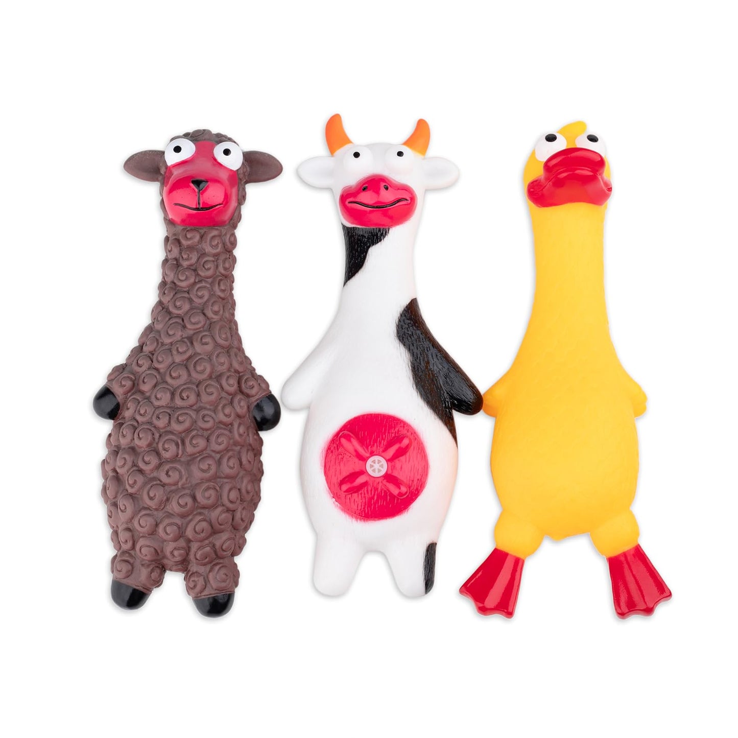 MIIXUER Clearance 3 Pack Squeaky Dog Toys, Animal Interactive Dog Toys, Squeaky Toys for Small to Large Breed - Cow, Sheep, Duck