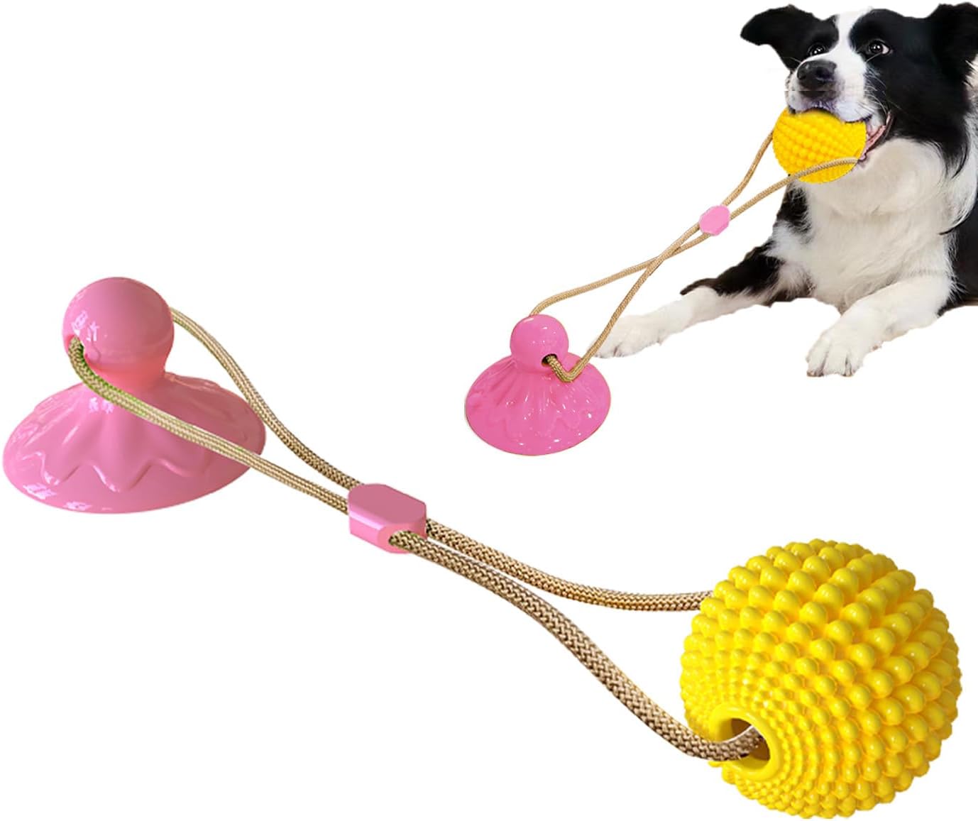 KITIVIALA Corn Ball Chew Toys for Aggressive chewers, Interactive Suction Cup Dog Tug of War Toys, Teething Rope Toys for Dog Boredom, Enrichment Teeth Cleaning for Medium Large Dogs (Pink)