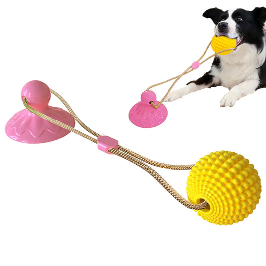 KITIVIALA Corn Ball Chew Toys for Aggressive chewers, Interactive Suction Cup Dog Tug of War Toys, Teething Rope Toys for Dog Boredom, Enrichment Teeth Cleaning for Medium Large Dogs (Pink)