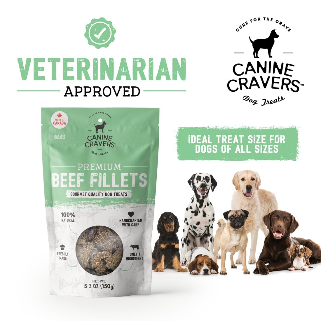 Canine Cravers Single Ingredient Dog Treats – Premium Beef Fillets - Human Grade Air Dried Hypoallergenic Pet Food – Grain, Gluten, and Soy Free – 100% All Natural - 5.3 oz