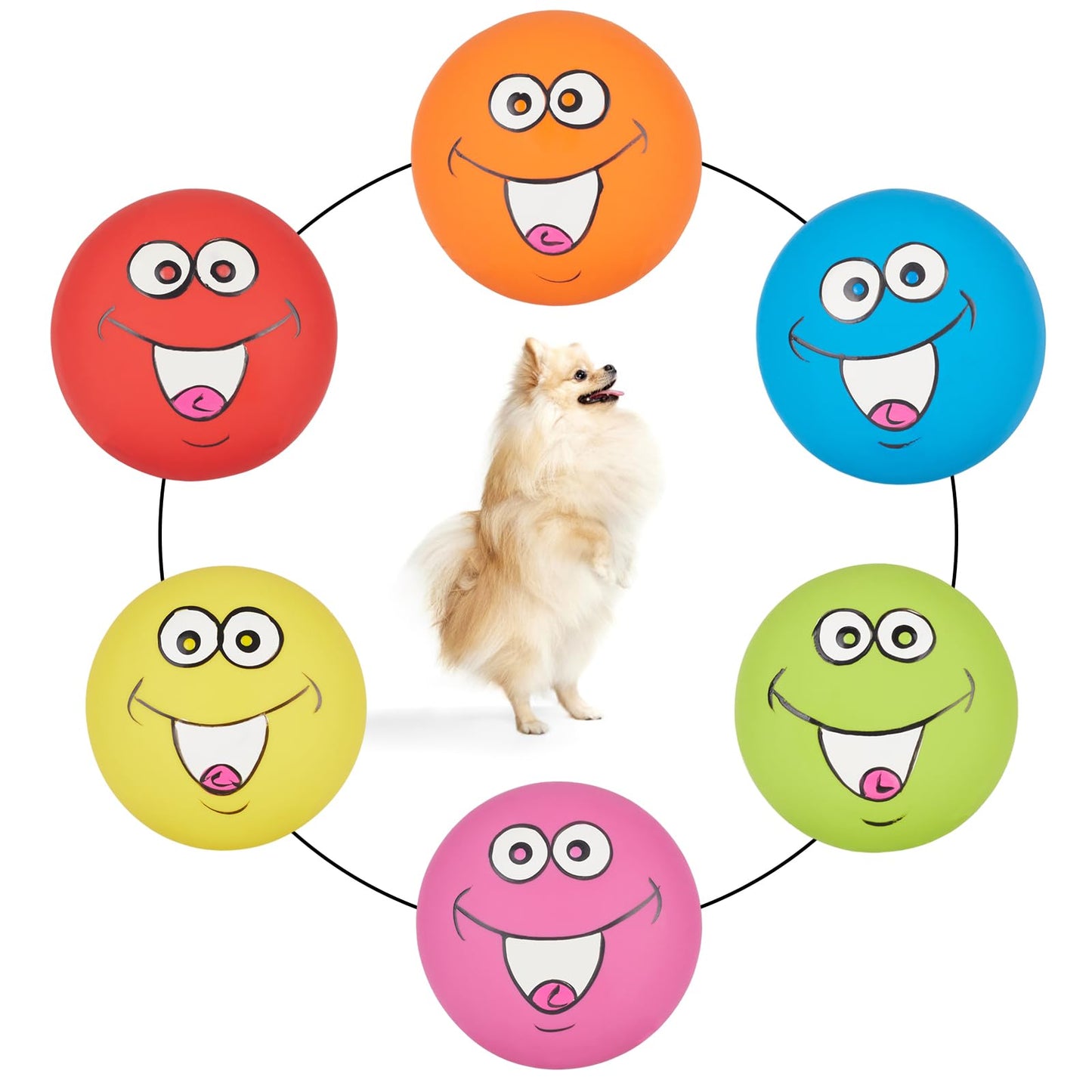 gulucute Latex Squeaky Toys, Smile Face Squeaky Balls for Puppy Chewing, Durable Teething Rubber Soft Interactive Fetch Play Dog Balls (6 PCS)