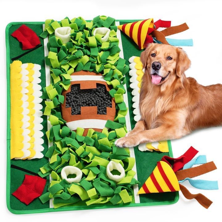 Snuffle Mat for Dogs Large Breed,28'' x 20'' Football-Themed Dog Sniffing Feeding Mat for Boredom&Smell Training and Slow Eating,Interactive Dog Puzzle Toys Encourages Foraging Skills (Medium)