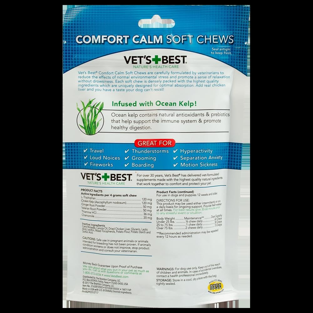 Vet's Best Comfort Calm Calming Soft Chews Dog Supplements - Dog Calming Aid Supports Dog Balances Behavior - Promotes Relaxation - 30 Day Supply
