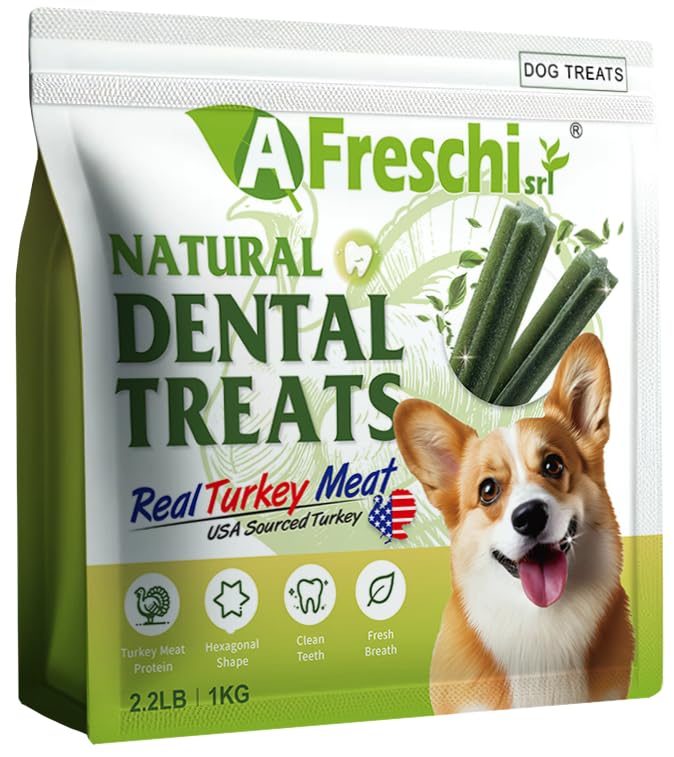 Afreschi Turkey Dental Sticks for Dogs, 2.2 lb – All Natural Dog Chews, USA-Sourced Trukey, Hypoallergenic, Long-Lasting Chew for Puppies and Adult Dogs, Grain-Free, Signature Series
