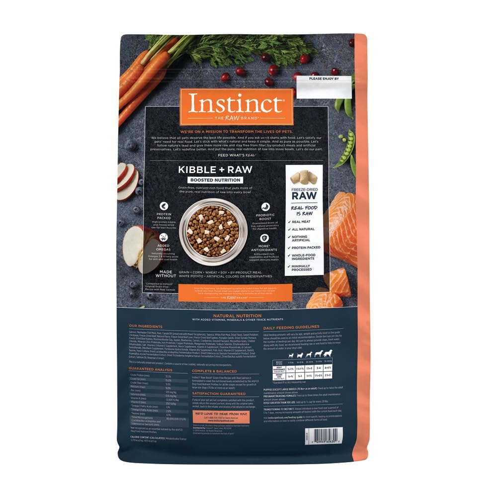 Instinct Raw Boost, Natural Dry Dog Food with Freeze Dried Pieces, High Protein, Grain Free Recipe - Real Salmon, 19 lb. Bag