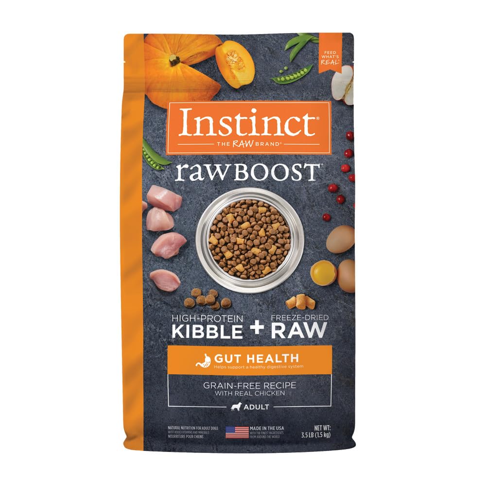 Instinct Raw Boost Gut Health, Natural Dry Dog Food with Freeze Dried Pieces, Grain Free Recipe - Real Chicken, 3.5 lb. Bag