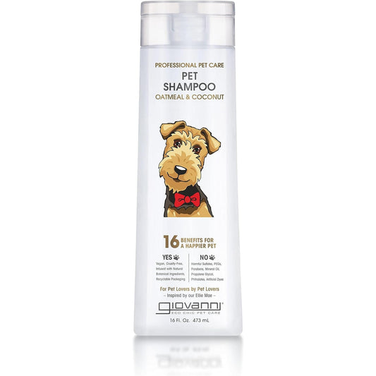 GIOVANNI Professional Pet Shampoo - Oatmeal & Coconut, Aloe Vera, for All Dog Fur Types, Deeply Cleanses, Silkens, Helps Neutralize Odors, Controls Static - 16 oz