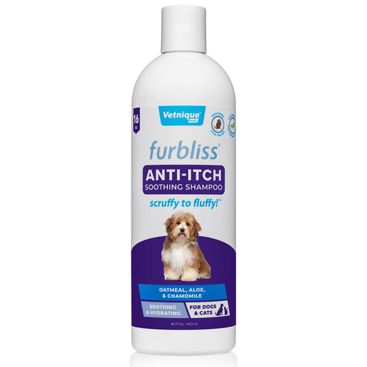 Vetnique Furbliss Shampoo for Dogs with Itchy Skin, Hypoallergenic, Calming for Sensitive Skin Grooming Care Puppy Shampoo (Anti-Itch)
