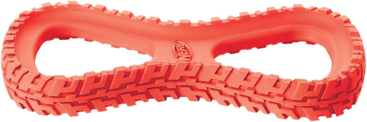 Nerf Dog Rubber Tug Dog Toy with Interactive Tire Track Texture, Lightweight, Durable and Water Resistant, for Medium/Large Breeds, Single Unit, Red
