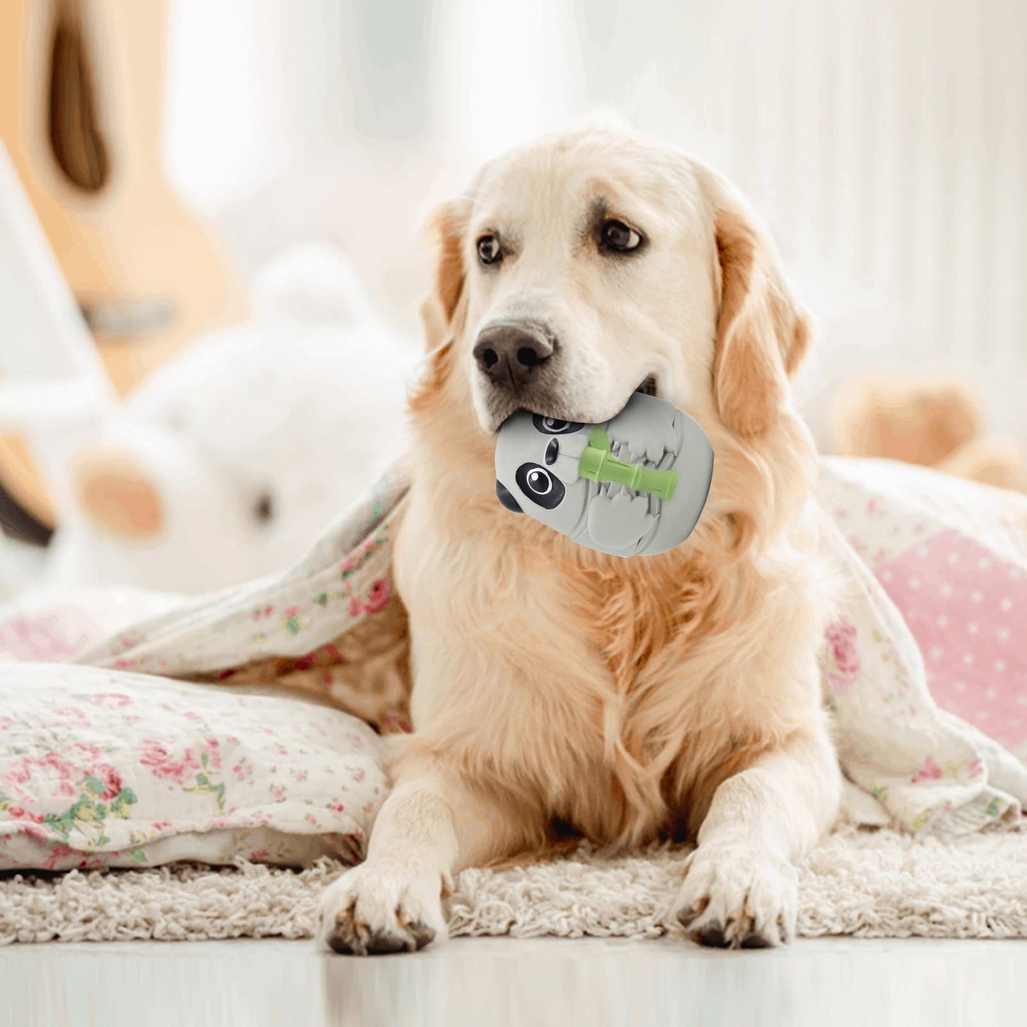 PINECONA Dog Chew Toys for Aggressive Chewers, Tough Dog Toys for Large Medium Dogs Nearly Indestructible Squeaky with Side Bristles Teeth Cleaning Natural Rubber Milk Flavor