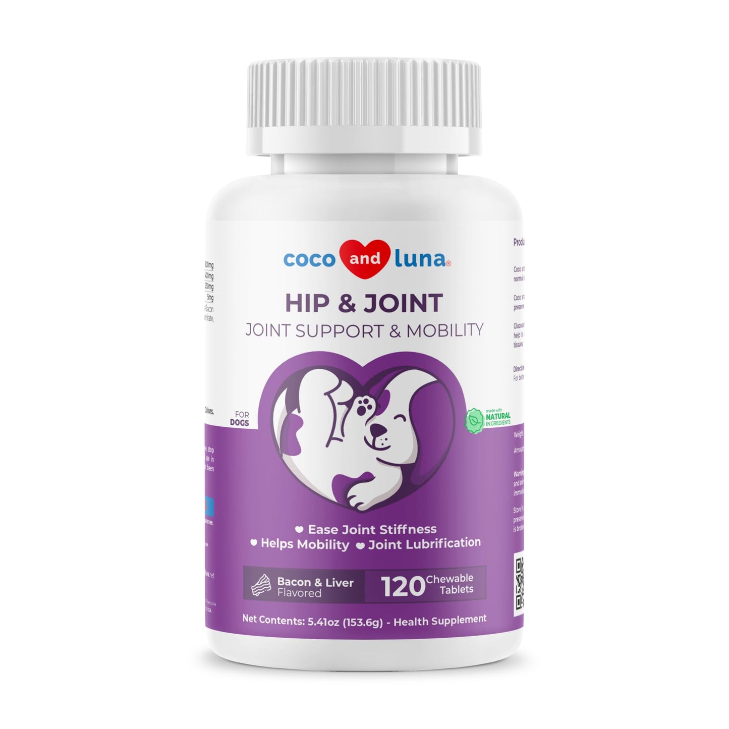 Joint Supplement for Dogs - 120 Chewable Tablets - with Glucosamine, Chondroitin, MSM and Manganese for Hip, Tissue, and Mobility Support, Dog Joint Pain Relief