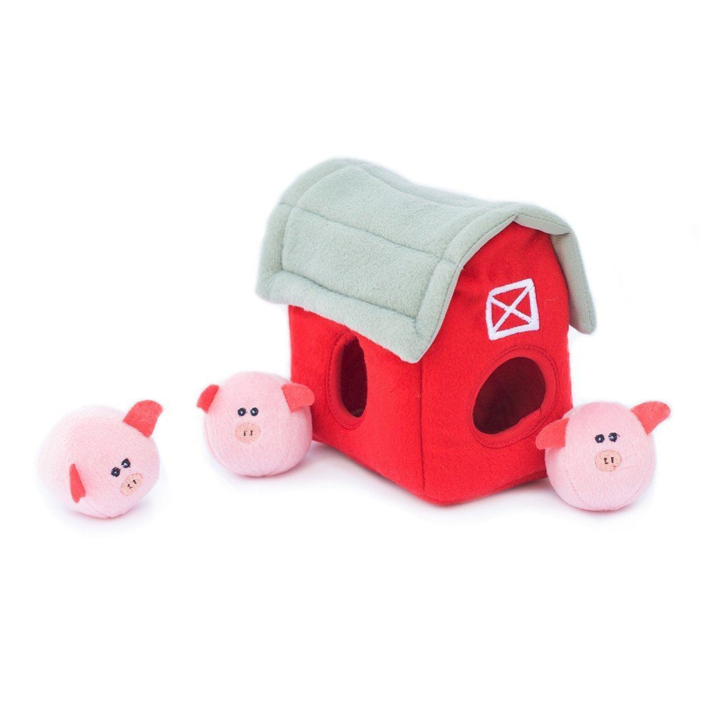 ZippyPaws Burrow- Interactive Dog & Puppy Toys for Boredom, Stimulating Pet Products to Keep Them Busy, Hide & Seek Plush Dog Puzzles, Squeaky Toy for Enrichment, for Small & Medium Dogs- Pig Barn