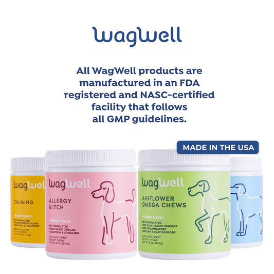 WagWell Ahiflower Omega Oil Dog Chews, Allergy and Itch Chews & Calming Chews Bundle - Coat, Hip and Joint Supplement for Dogs - Itch and Anxiety Relief