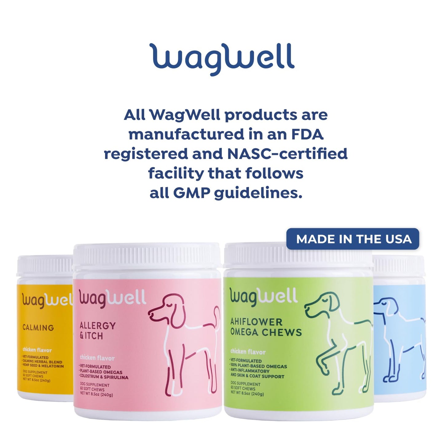 WagWell Ahiflower Omega Oil Dog Chews & Calming Chews Bundle - Skin, Coat, Hip and Joint Supplement for Dogs - Anxiety Relief