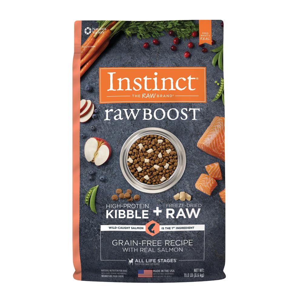 Instinct Raw Boost, Natural Dry Dog Food with Freeze Dried Pieces, High Protein, Grain Free Recipe - Real Salmon, 19 lb. Bag