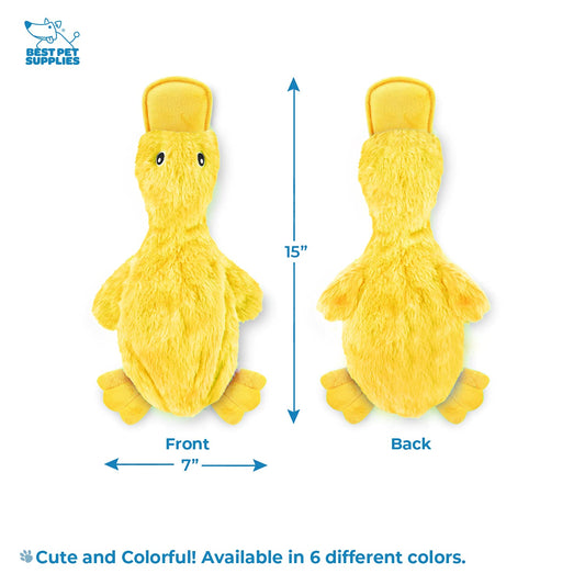 Best Pet Supplies Crinkle Dog Toy for Small, Medium, and Large Breeds, Cute No Stuffing Duck with Soft Squeaker, Fun for Indoor Puppies and Senior Pups, Plush No Mess Chew and Play - Yellow