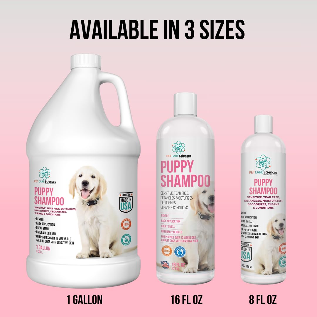 PET CARE Sciences 8 fl oz Tearless Puppy Shampoo and Conditioner - Anti Itch Dog Shampoo Sensitive Skin - Coconut Oil Oatmeal Pet Shampoo for Puppies