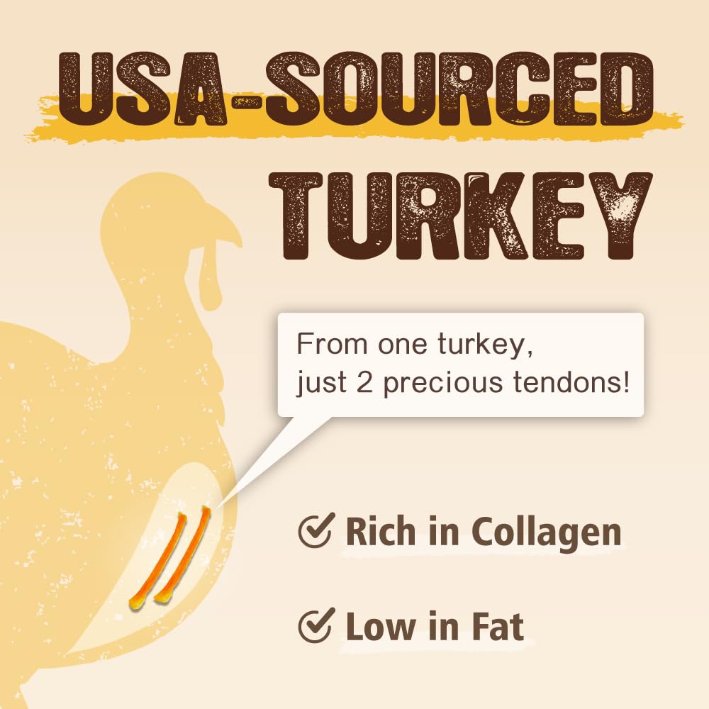 Gootoe Soft Turkey Tendon Stirip with Pumpkin 3oz, Chewy Snack, USA-Sourced Turkey Tendon, Premium Training Chews, Hypoallergenic, Reseal Value Bags, Ideal for Small & Senior Dogs