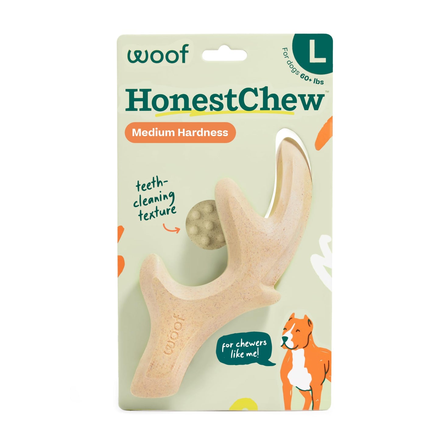 WOOF HonestChew Dog Toy Antler - Durable Dog Chews - Made with Natural, Plant-Based Ingredients - Splinter-Resistant - Great for German Shepherds and Pit Bulls - Large