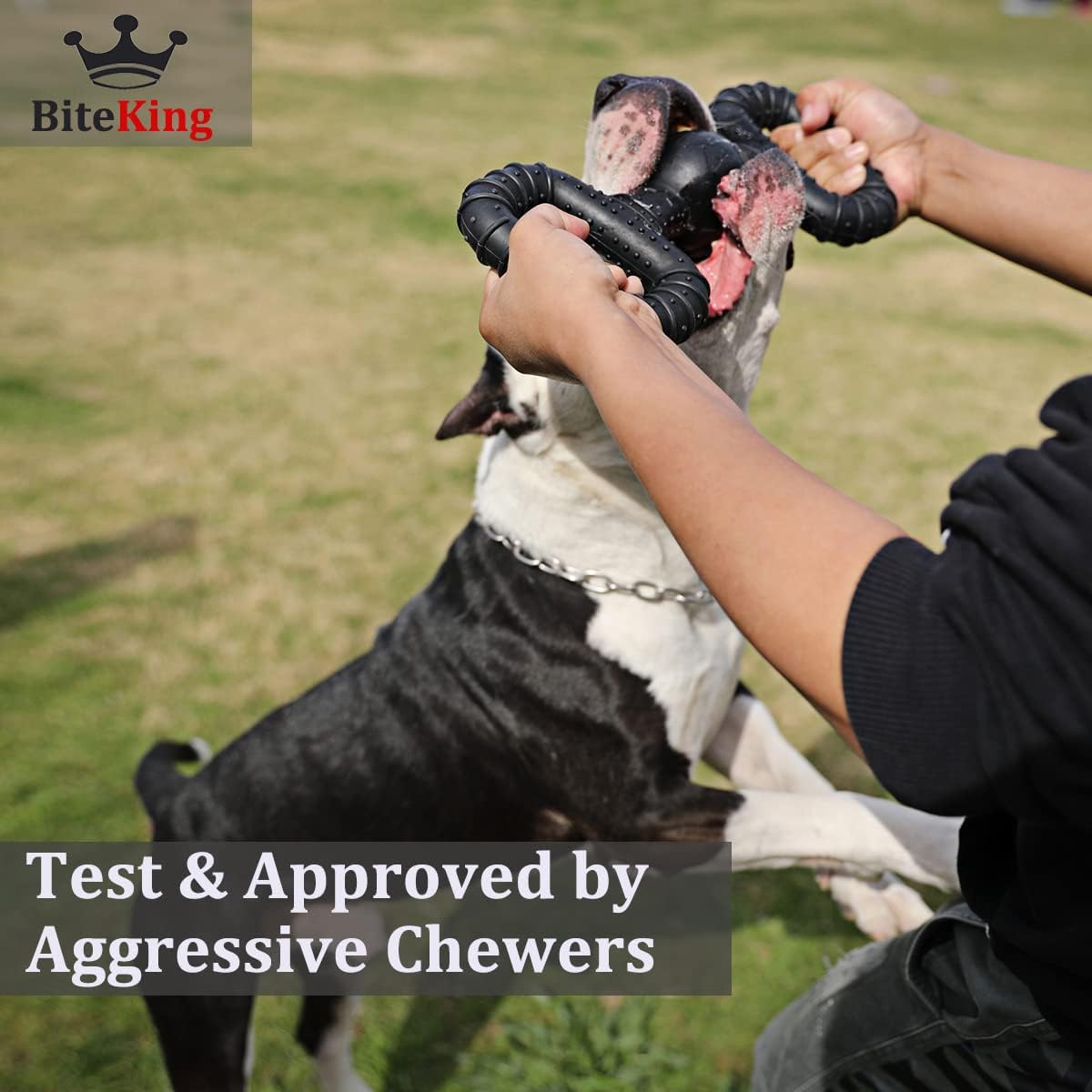 BiteKing Natural Rubber Dog Toys for Large Aggressive Chewers - Lifetime Replacement - Tough Tug War Dog Toy for Large Dogs Tooth Clean, Black