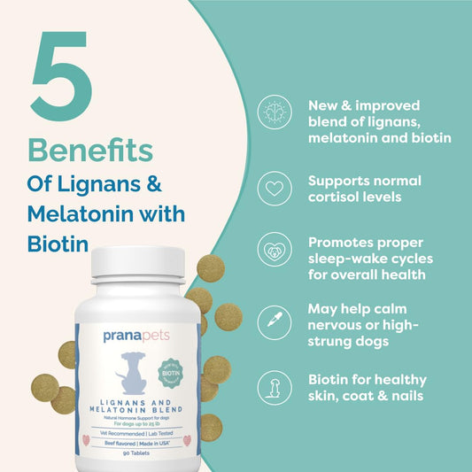 PranaPets Lignans & Melatonin with Biotin Blend Naturally Aids in Relieving Symptoms of Cushing’s in Dogs Over 25 lb | Promote Healthy Balance & Overall Well-Being