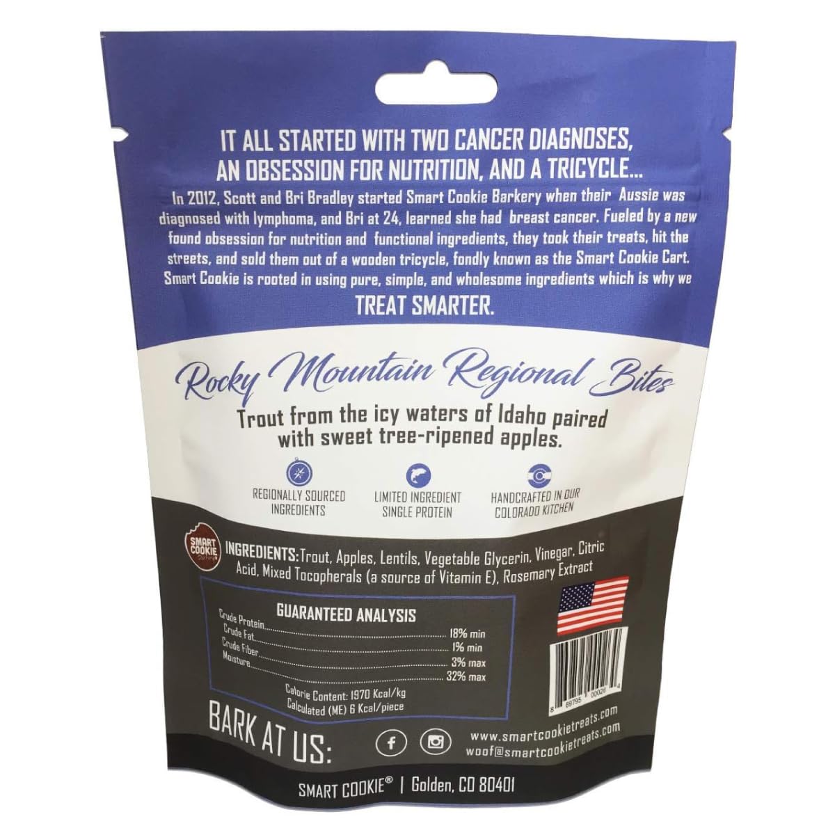 Smart Cookie All Natural Soft Dog Treats - Trout & Apple - Healthy Dog Treats for Allergies, Sensitive Stomachs - Chewy, Grain Free, Human-Grade, Made in The USA - 5oz Bag