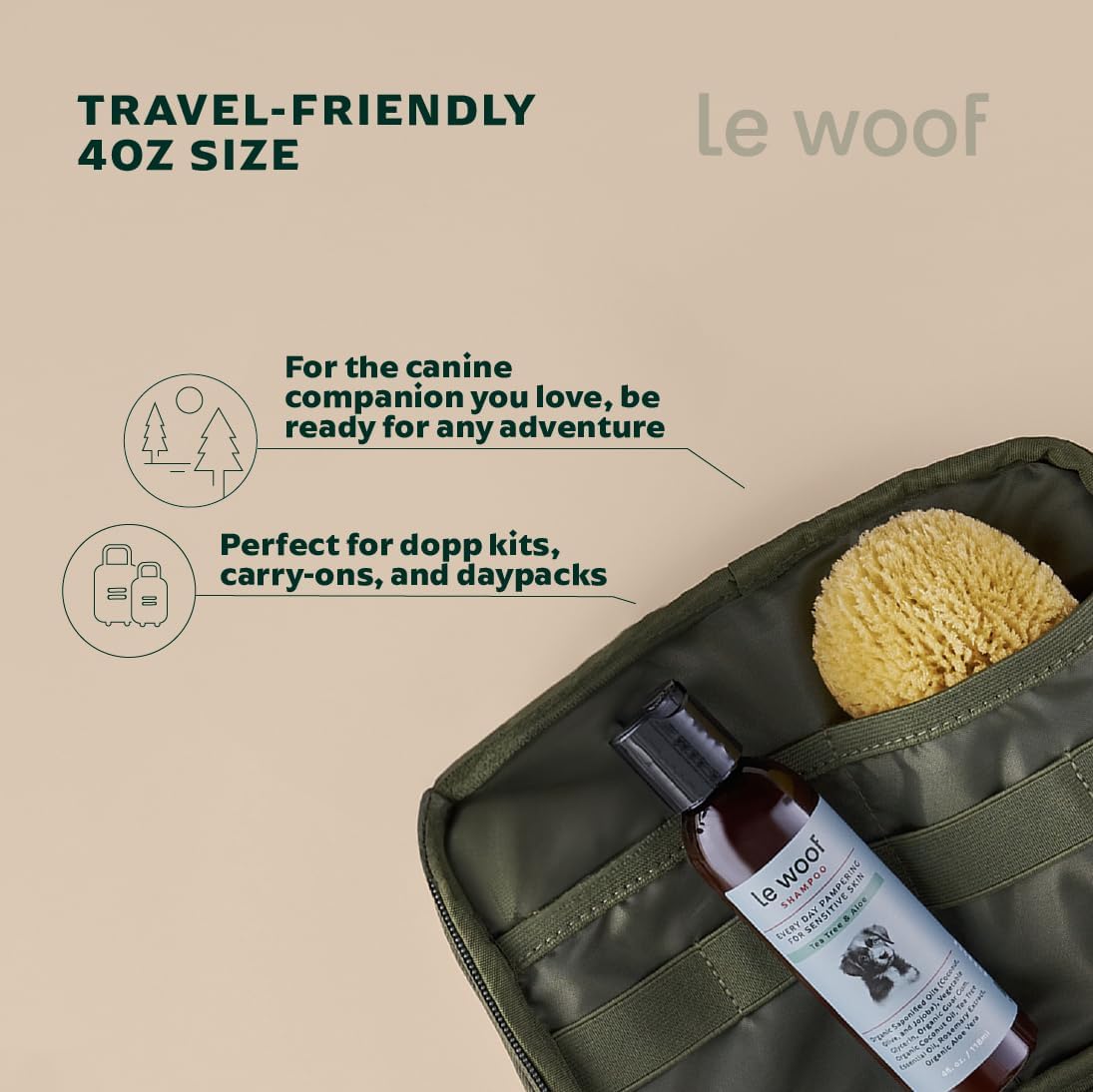 Le Woof Tea Tree & Aloe Dog Shampoo 4oz: Certified Organic, Natural Shampoo Cleans & Conditions, Relief for Itchy Skin