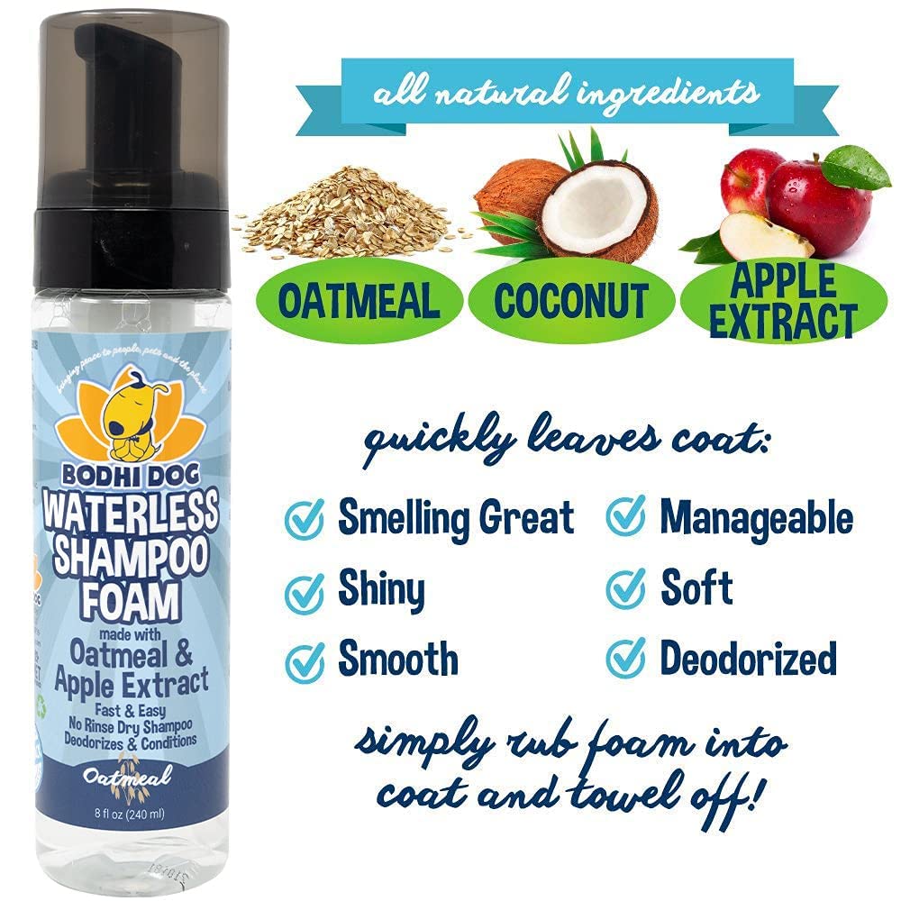 Bodhi Dog Waterless Foaming Shampoo - Dry Shampoo for Bathless Cleaning, No Rinse Required - Natural, Gentle Cleaner for Sensitive Skin - Made in USA (8 Fl Oz)