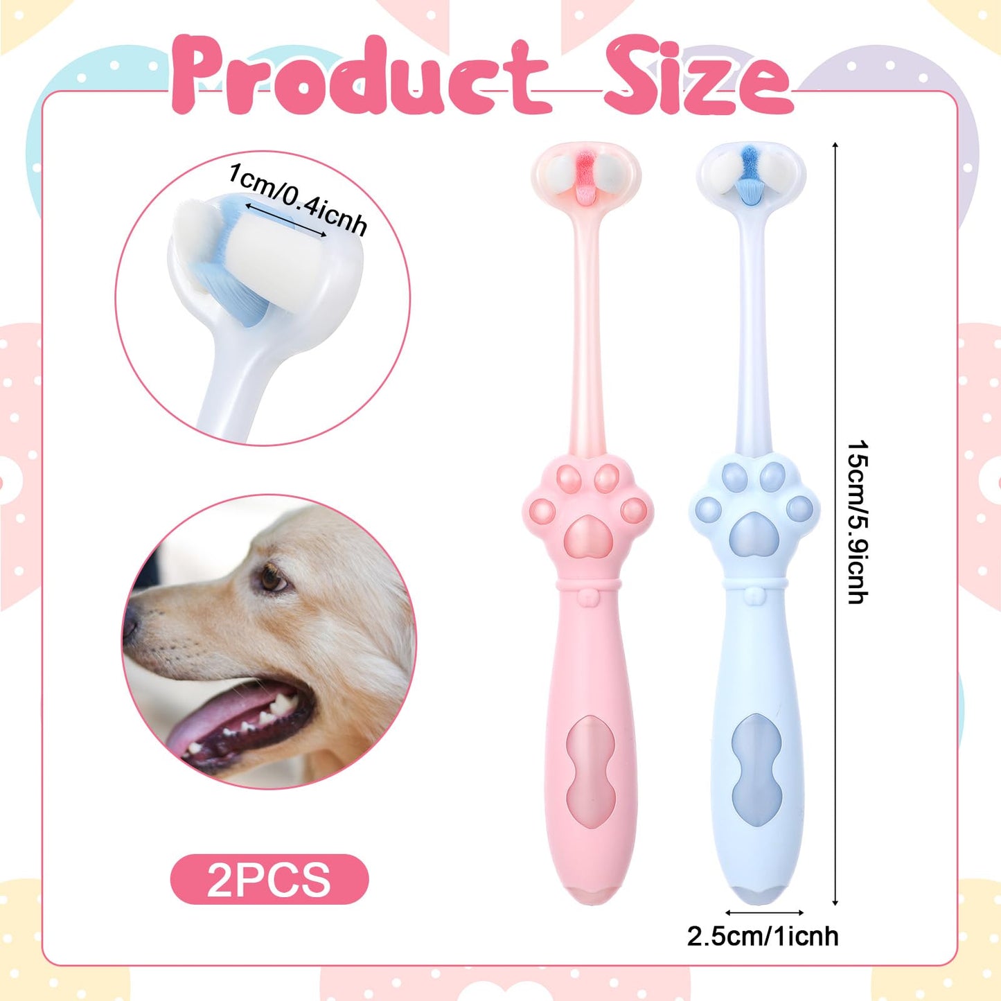 Yuanan 3-Sided Dog Toothbrush, 2 Pack Puppy Toothbrushes, Ultra Soft Dog Teeth Cleaning kit, Pet Dental Oral Care, Dogs Toothbrush Kit for Small and Medium Dogs (Pink, Blue)