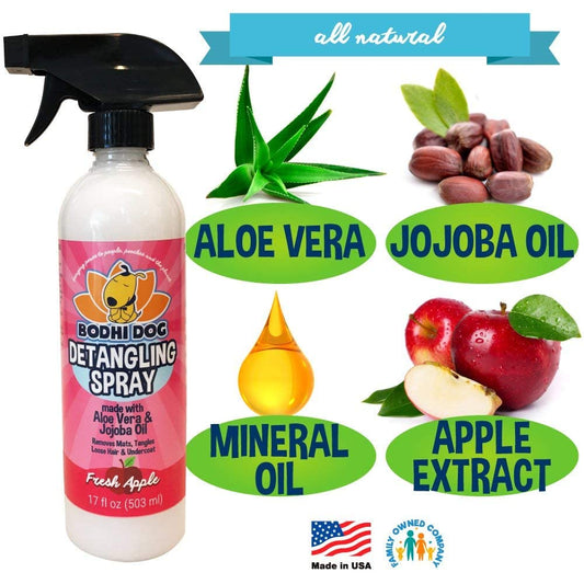 Bodhi Dog Detangling Spray - Fur & Hair Detangler Spray for Dogs & Cats - Easily Removes Mats, Tangles & Knots - Pet Grooming Essentials - Made in USA - Fresh Apple (17 Fl Oz)