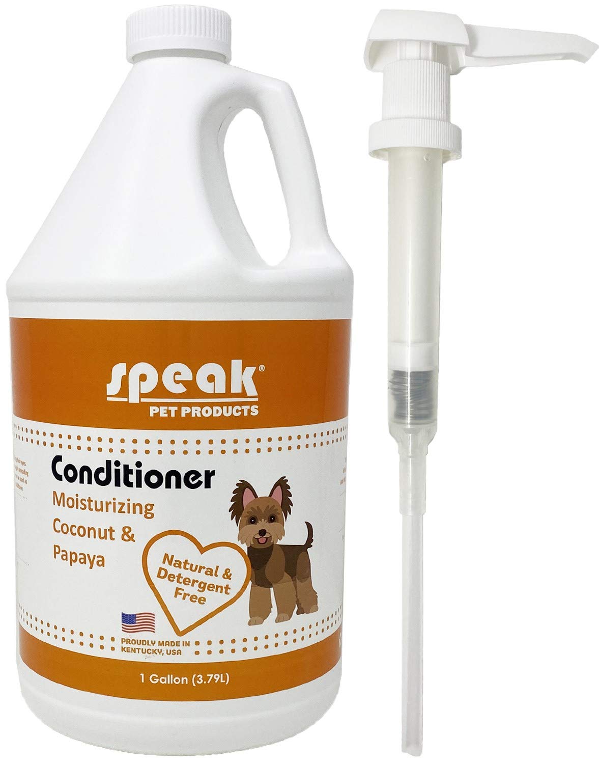 Speak Pet Products Dog Natural Leave-in Conditioning Spray Refill with Pump, Moisturizing Coconut Papaya, 1 Gallon