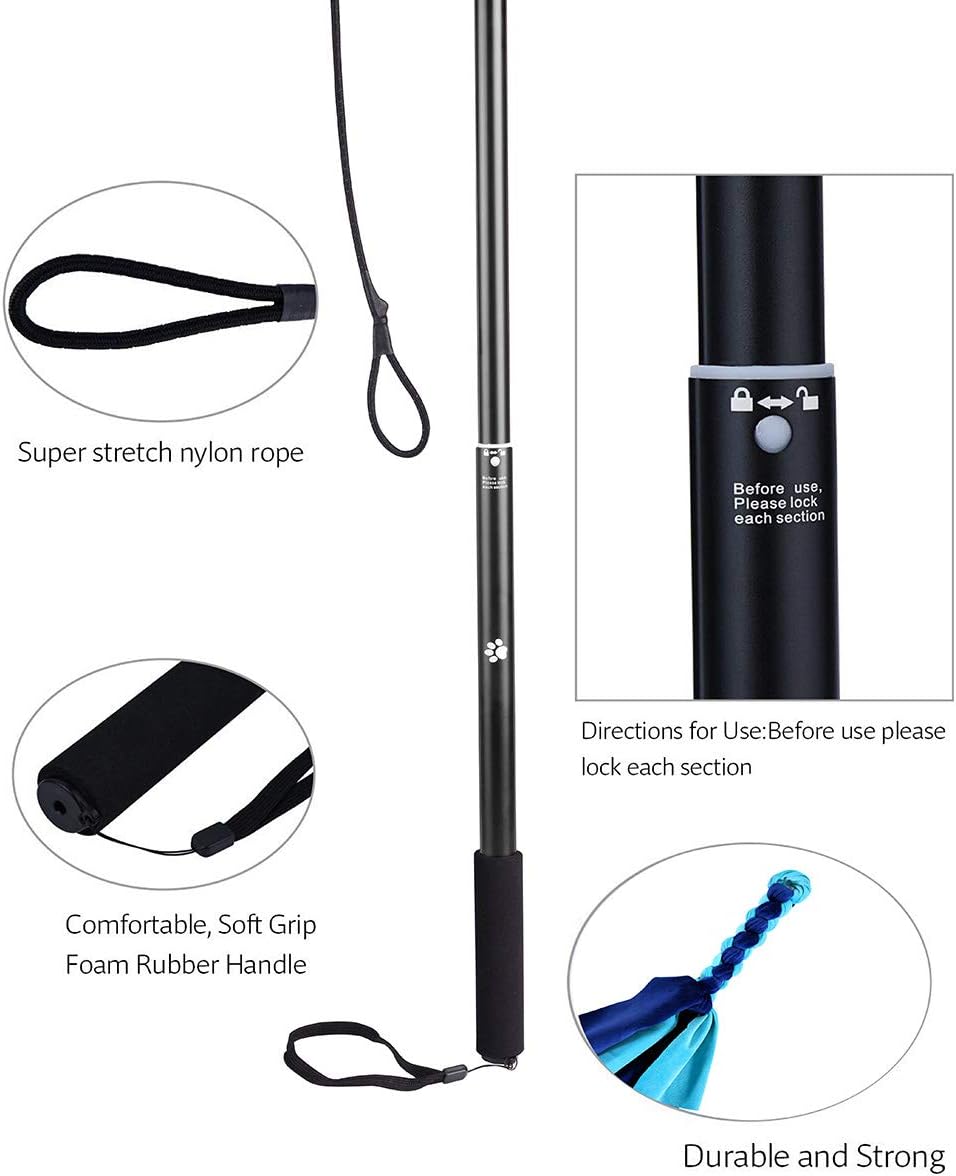 AMYESE Interactive Dog Toys - Extendable Flirt Pole with 2pcs Fleece Lure Tugs for Dog Outdoor Entertainment, Train and Exercise, New Blue