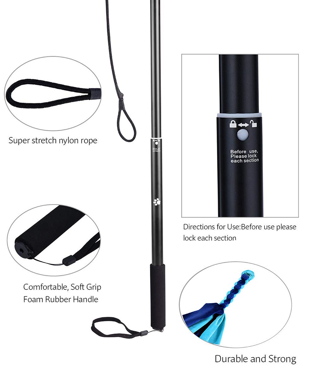 AMYESE Interactive Dog Toys - Extendable Flirt Pole with 2pcs Fleece Lure Tugs for Dog Outdoor Entertainment, Train and Exercise, New Blue