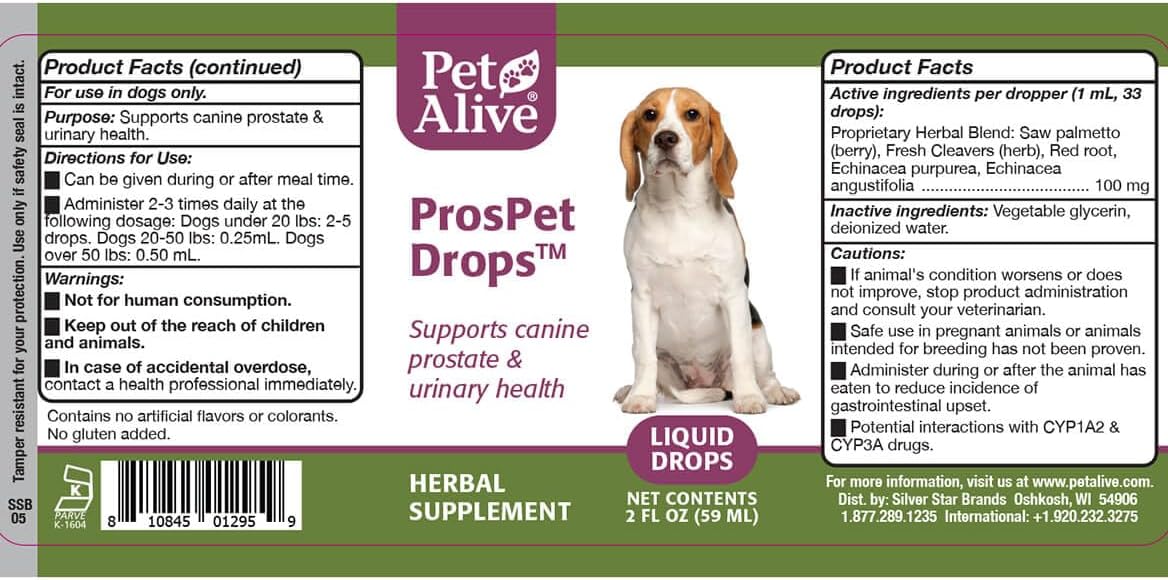 PetAlive ProsPet Drops for Pet Prostate and Bladder Health - Herbal Supplement for Dog Urinary Tract, Bladder and Immune Support - Constipation Relief - 59 ml