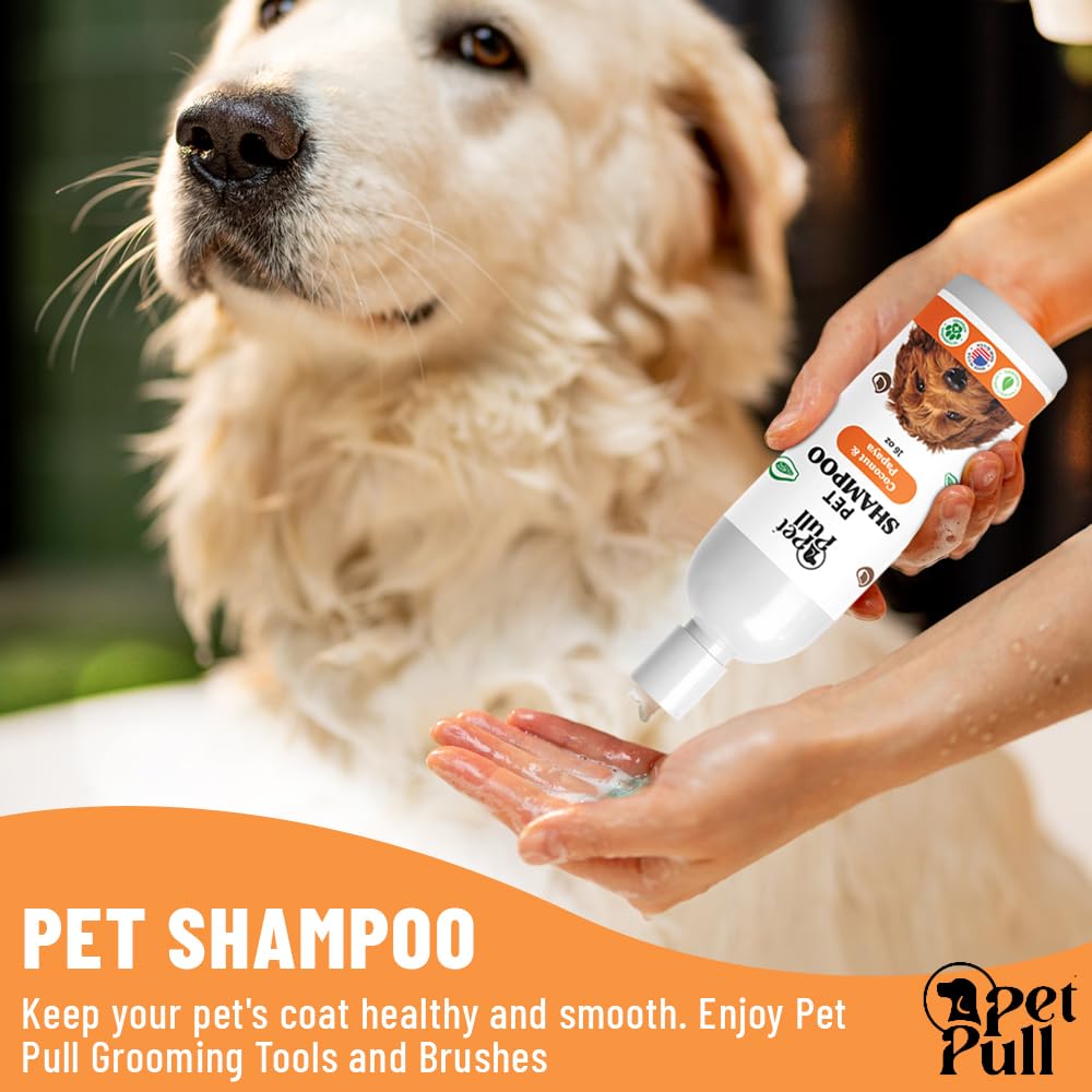 Pet Pull Pet Shampoo for Dogs - Plant-Based Dog Shampoo Cleanser - Dog Wash Pet Supplies for Pets with Coconut and Papaya Scent - Safe and Gentle Sensitive Skin Dog Shampoo - Made in The USA (16Oz)