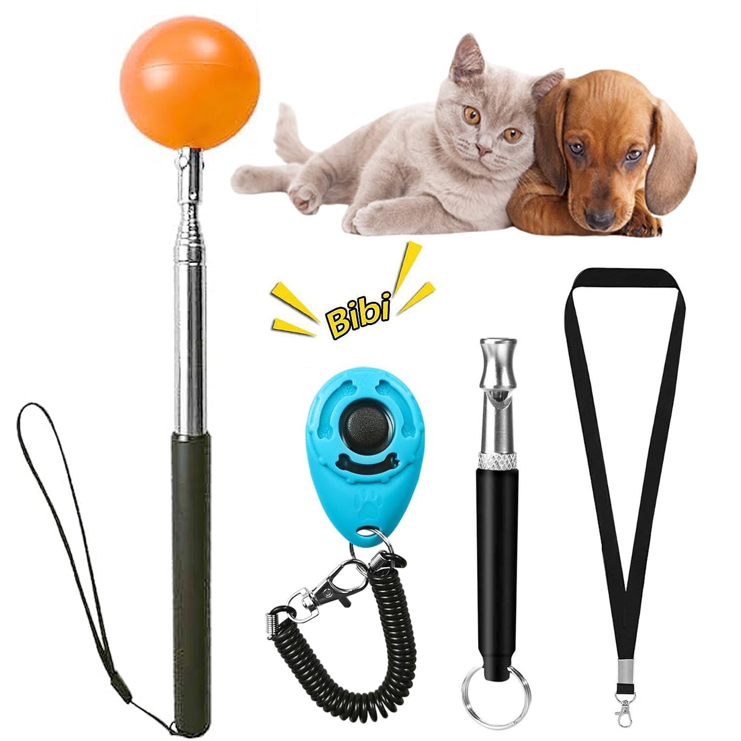 Training Kit - 1 Target Stick, 1 Training Clicker, 1 Whistle - Dog Training Equipment Tools, Cat Toilet Trainer Kit, Agility Training Lure Course For Dogs, Kitten Puppy Behavior Aids Trick (A Type)