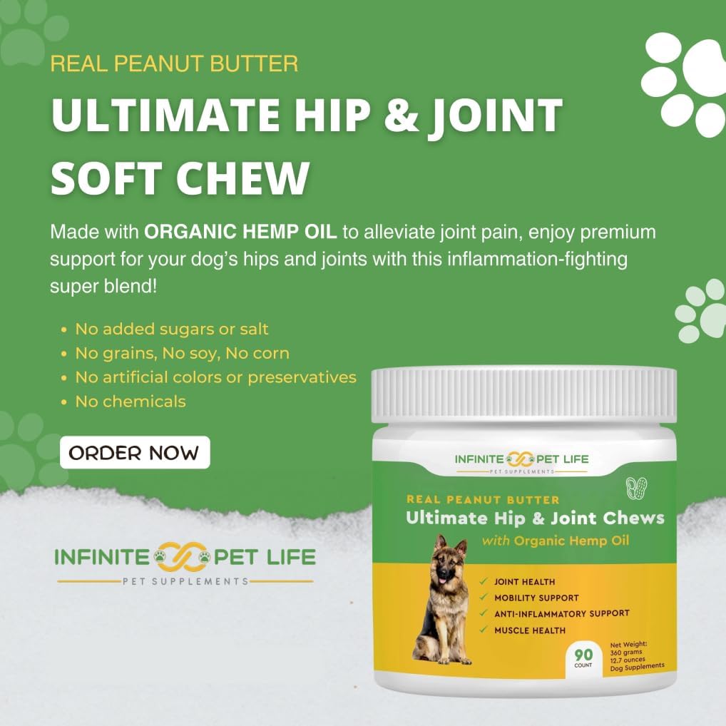 Infinite Pet Life Hip & Joint Supplement Bundle for Dogs - Glucosamine, Chondroitin, MSM & Turmeric Chews (90 Chewable Tablets + 90 Peanut Butter Soft Chews) - Relieves Pain and Enhances Mobility
