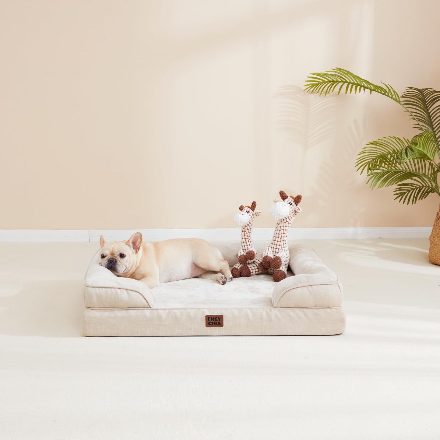 EHEYCIGA Orthopedic Dog Beds for Extra Large Dogs, Waterproof Memory Foam XL Pet Bed with Sides, Non-Slip Bottom and Egg-Crate Foam Big Dog Couch Bed with Washable Removable Cover, Beige