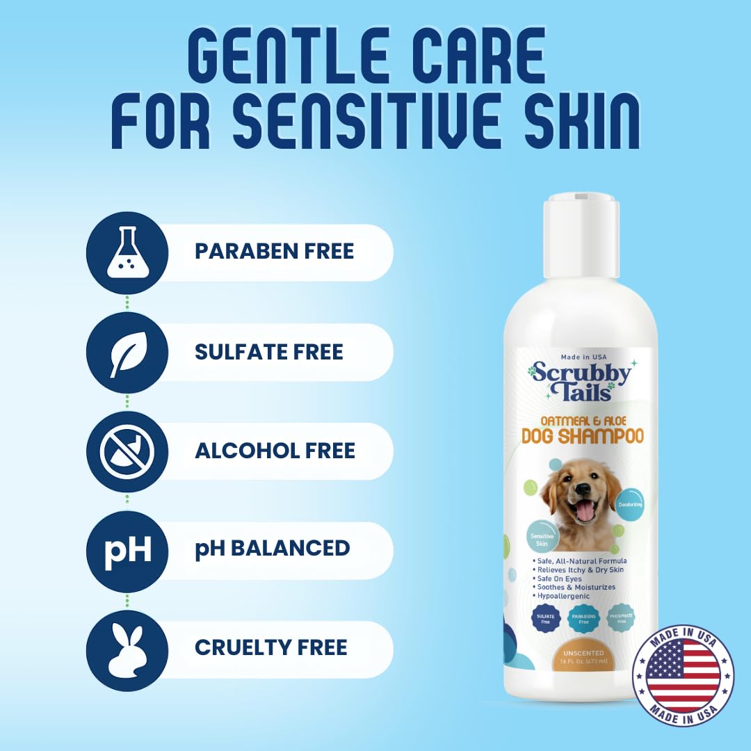 Scrubby Tails Organic Dog Shampoo - Puppy Oatmeal Shampoo for Itchy Skin Relief - Hypoallergenic for Sensitive Skin, for Groomers & Professionals, Made in USA, 1 Gallon (Unscented)