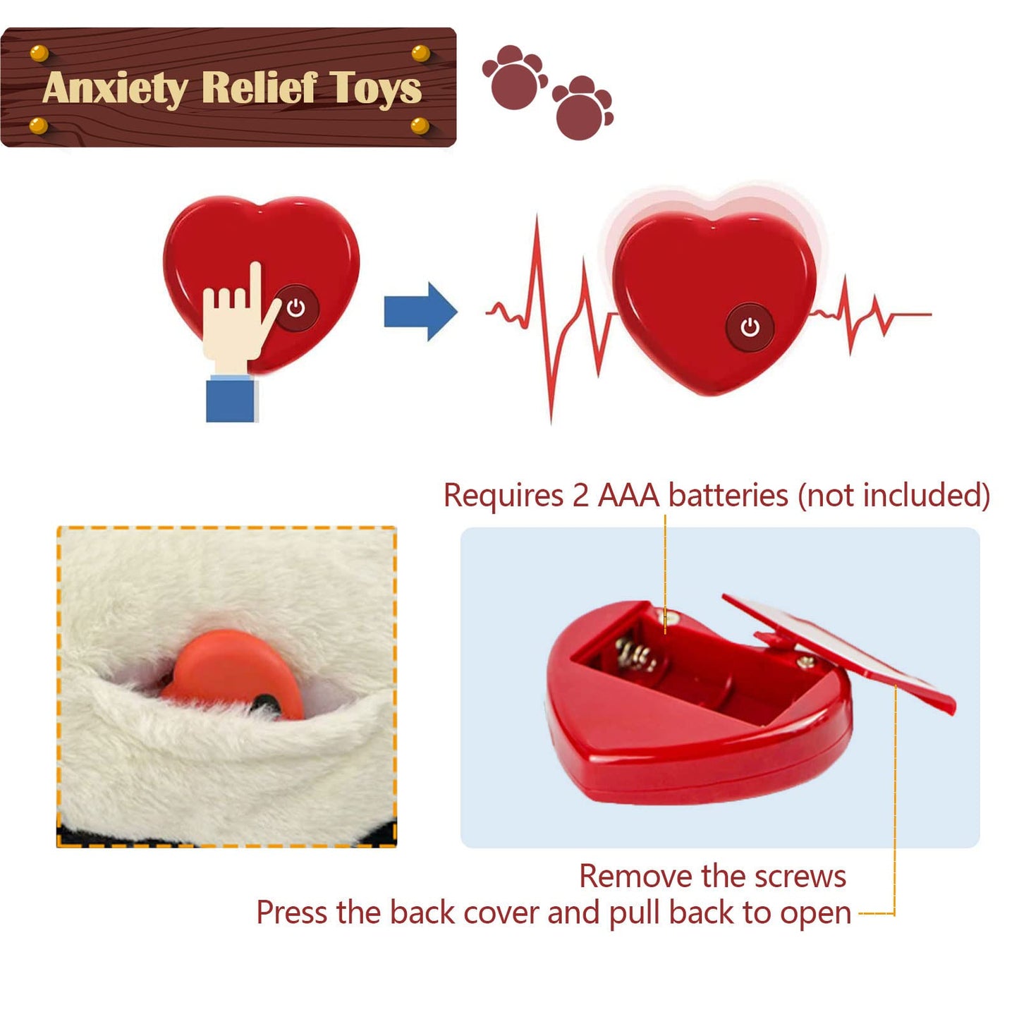 ZALBYUY Heartbeat Puppy Toy, Puppy Sleep Aid Toy, Small Dog Training Toys for Separation Anxiety Relief, Pets Plush Toys for Dogs Cats (Black)